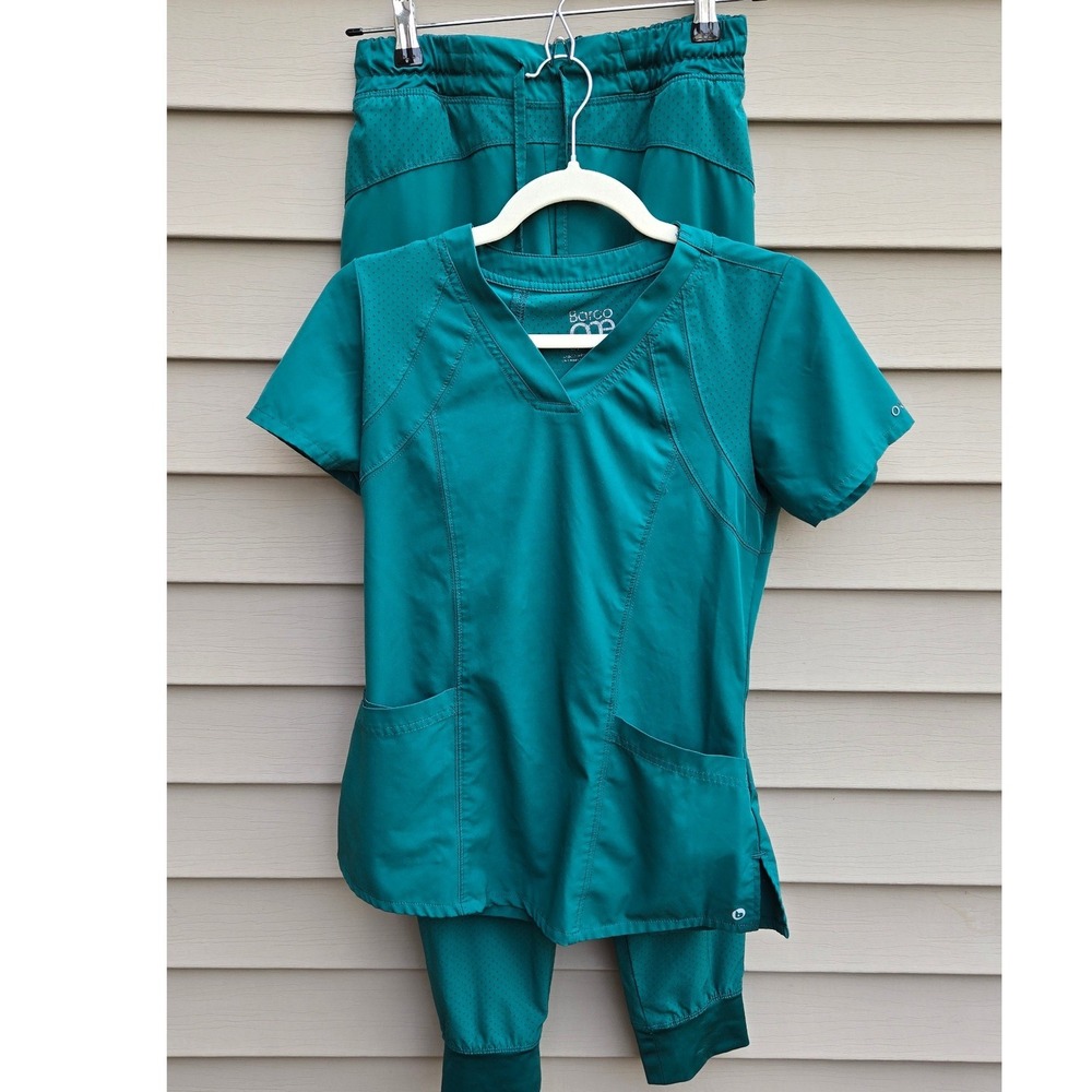 Barco One Women Teal Green Scrub Set XS V-Neck Top Jogger Pants Recycled Fabric